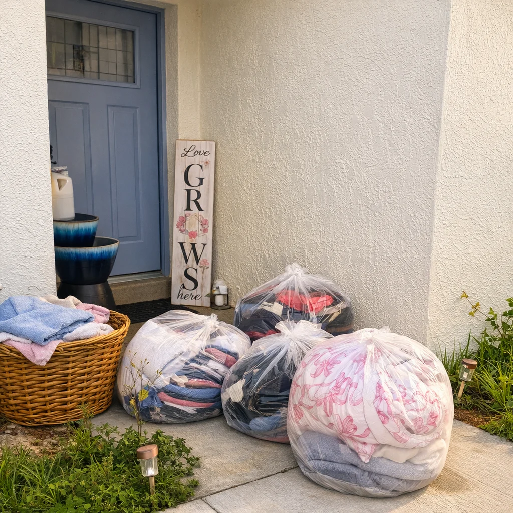 Fresh laundry bags delivered to a customer's front door in Ocala, FL